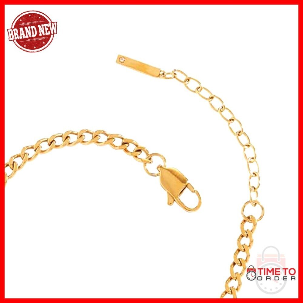 Curb Chain Bracelet Minimal Chic Elegant Stainless Steel Gold Finish Adjustable - Picture 3 of 3